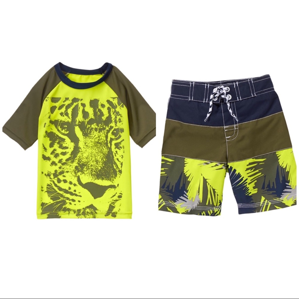 Gymboree Cheetah Rash Guard Swim Trunk 6-12 12-18